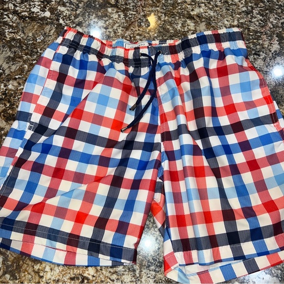 Crown and Ivy Mens Swim Trunks Size L Plaid Elastic Drawstring Waist - Picture 1 of 11